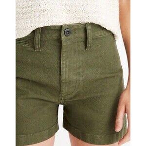 Madewell Emmett Shorts Olive Green High Rise Stretch Cotton Blend Pockets Sz 27